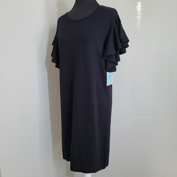 CeCe Flutter Ruffle Knit Black Sweater Shift Dress - Picture 5 of 9